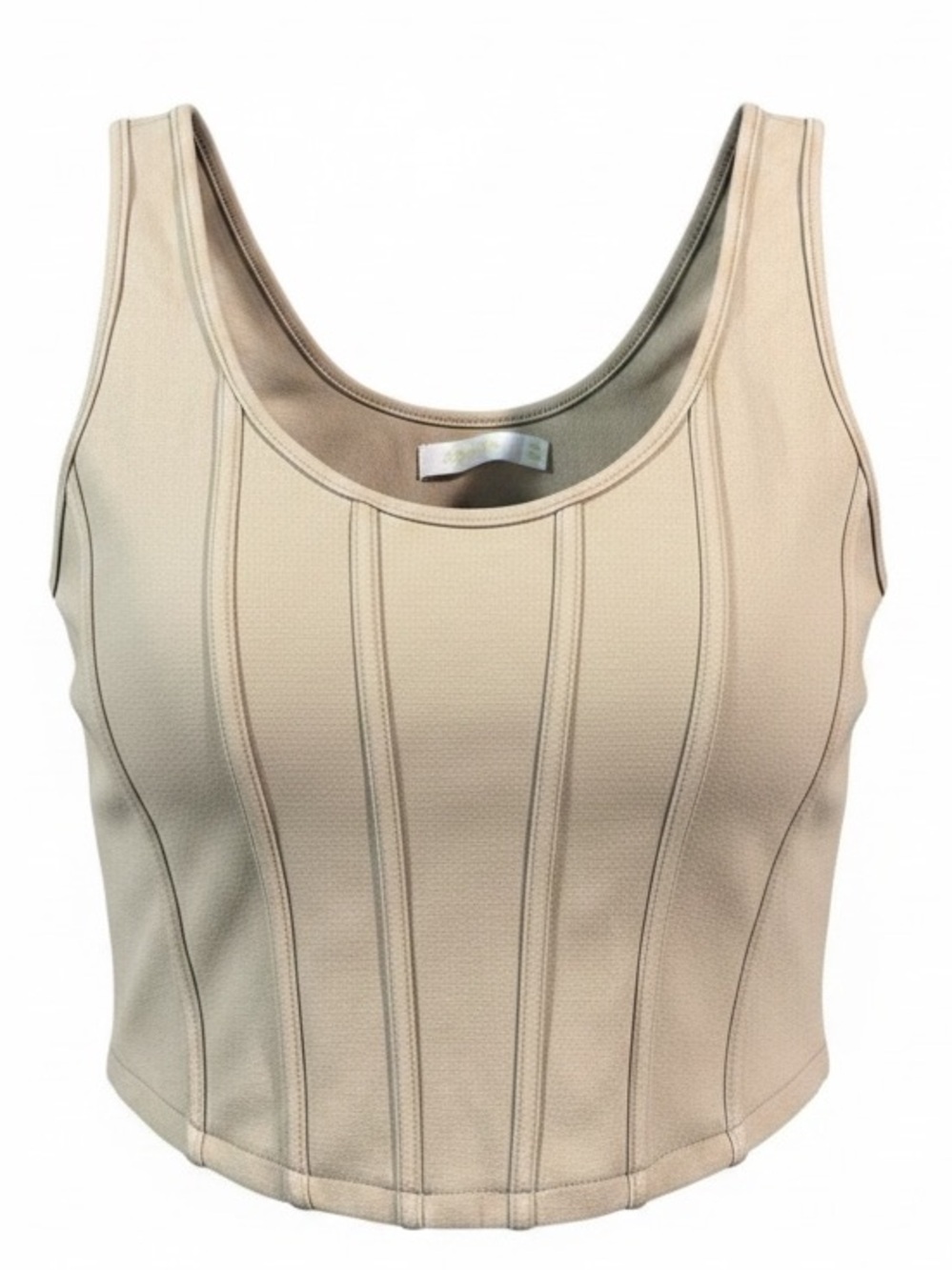 Sugar Rain Tan Corset Style Cropped Knit Top Size XL Rayon Nylon Spandex